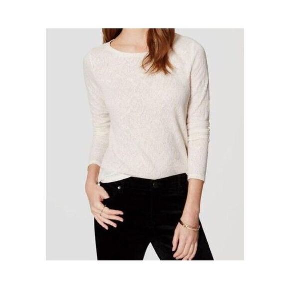 Ann Taylor LOFT Floral Paisley Lace Knit Top Long Sleeves Blouse SMALL - Picture 1 of 7